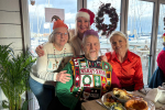 Dame Caroline Dinenage and Cllr Lesley Meenaghan at the Boathouse Cafe with guests