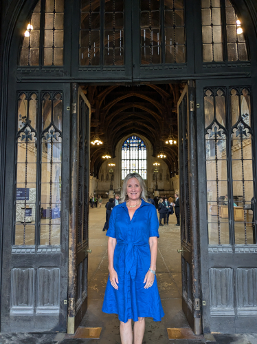 Caroline at the door to Westminster Hall